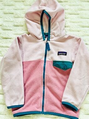Patagonia Toddler Girl 2T - Pink & Teal Fleece Hooded Jacket